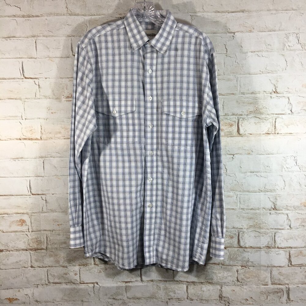 Cody James Men's Western Shirt Medium White Blue Cowboy Rodeo Ranch Long Sleeve